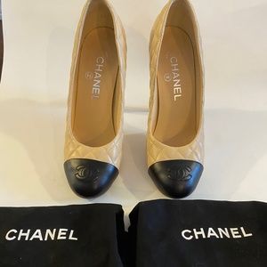 Authentic CHANEL quilted pumps, both dust bags included